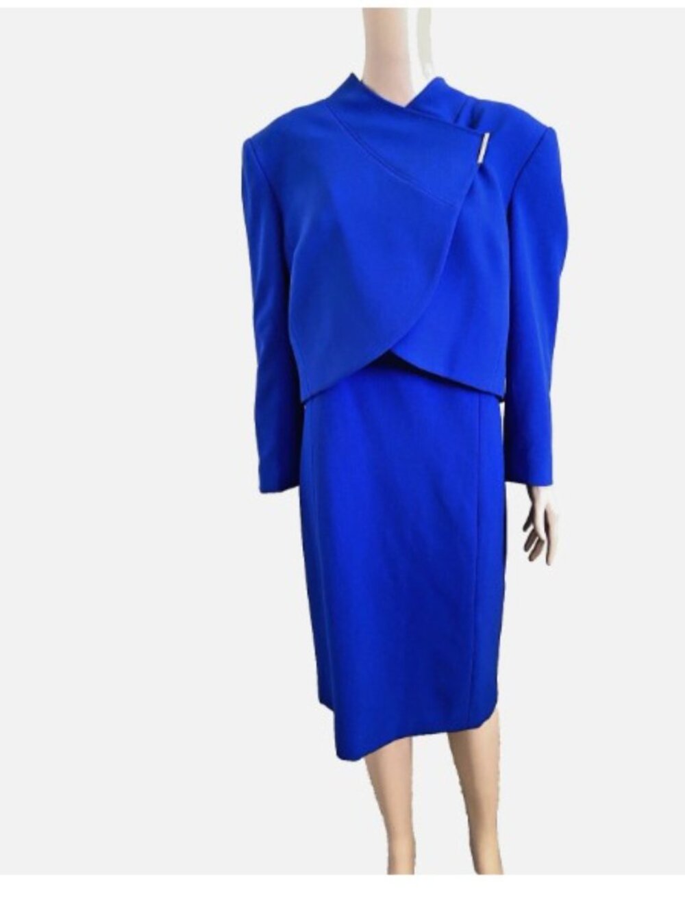 TAHARI ASL 2 Pc Dress & Asymmetrical Wrap Blazer Jacket Blue Size 18 - Excellent